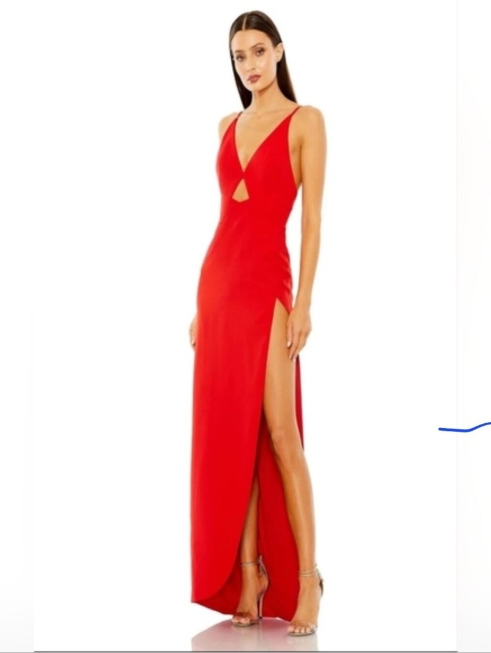 Mac Duggal Vibrant Red V-Neck High Split Dreas